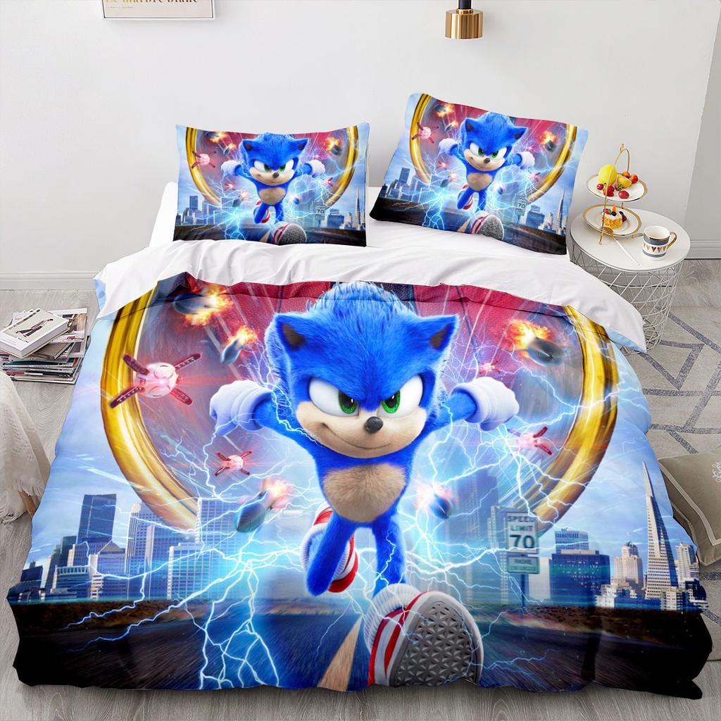 Duvet Cover Pillowcase Cartoon Movie H-Hedgehog S-SonicES 2/3 Piece Bedding Sets Twin Queen King Size Kids Adult 2/3piece set