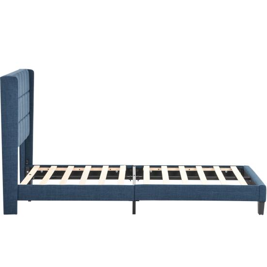 1 Set Upholstered Bed Elegant Lines Comfy Sleep Slatted Frame Pure Color Mattress Bed for