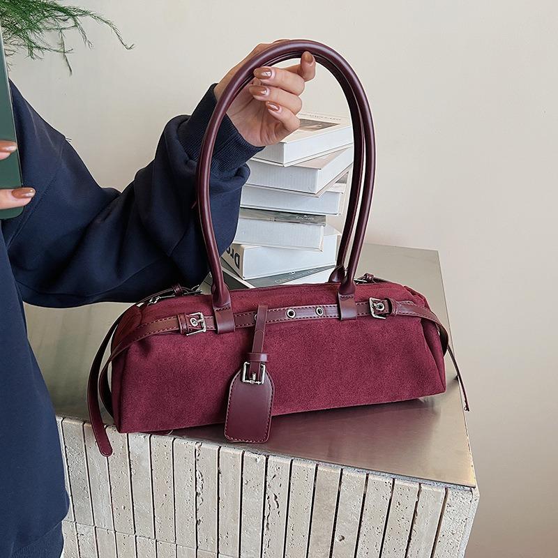 Винтажная нишевая замшевая сумка-боулинг, женская новая повседневная сумка подмышку, популярная сумка через плечо