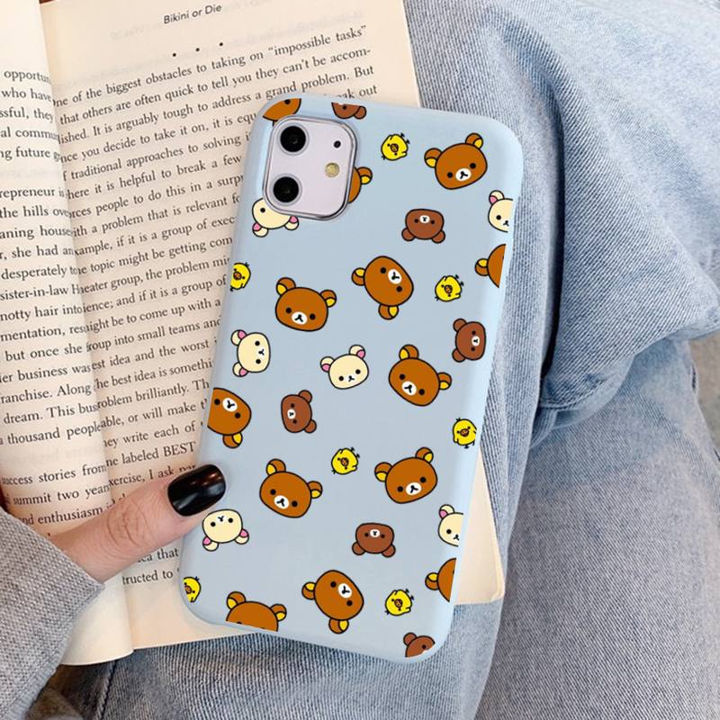 Милый чехол Rilakkuma для iPhone 14 11 12 13 Mini Pro Xs Max 8 7 6 6S Plus X XR, однотонный чехол конфетного цвета