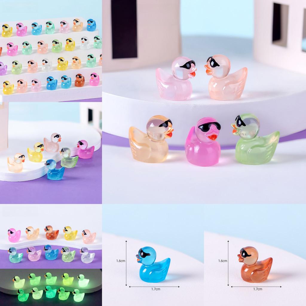 Adorable Resin Miniature Duck Figurine With Glow In The Dark Sunglasses For Garden Decor