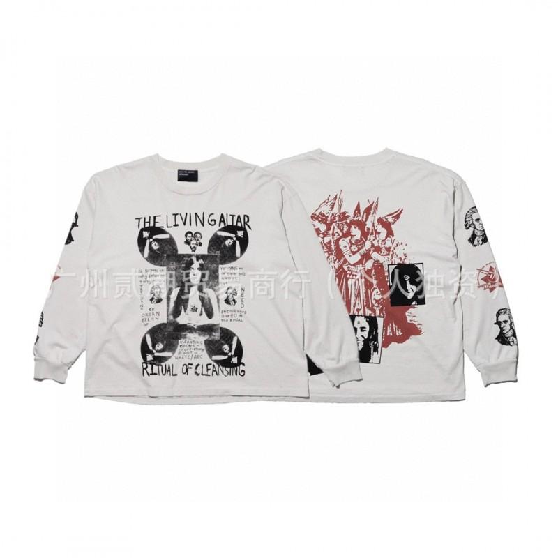 ERD Vintage Washed Cotton Long Sleeve T-Shirt Men Loose Fit Street Style Letter Print