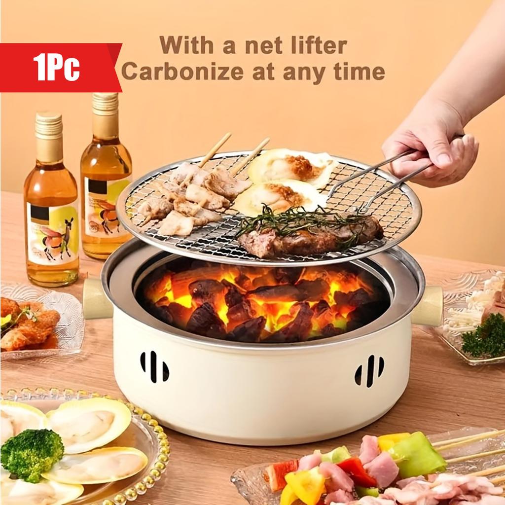 1 шт. Портативная угольная печь для барбекю из нержавеющей стали, круглая антипригарная стойка для барбекю для кемпинга на открытом воздухе (без углерода)