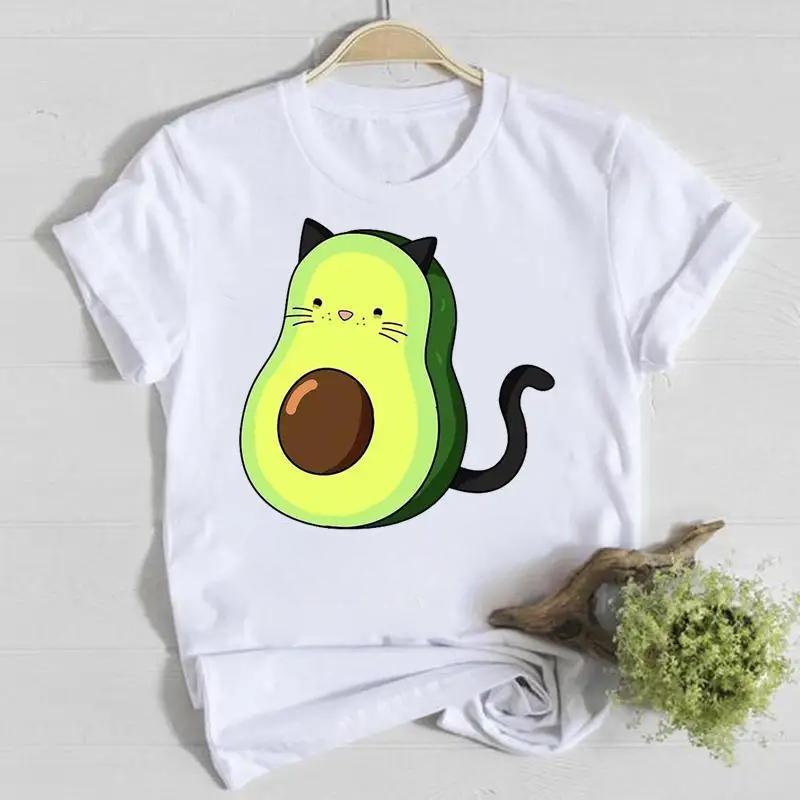 Летние футболки с круглым вырезом и милым принтом с авокадо, модные, повседневные, из чистого хлопка, с коротким рукавом, женские