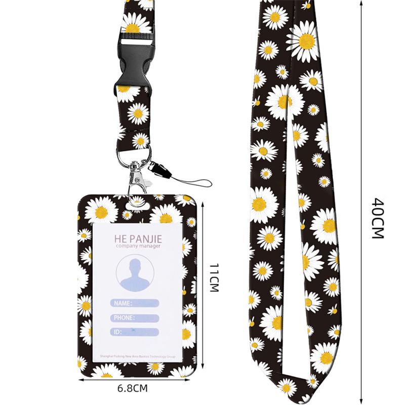 Держатель для удостоверения личности на ремешке с цветочным принтом и выдвижной пряжкой, модный прочный значок