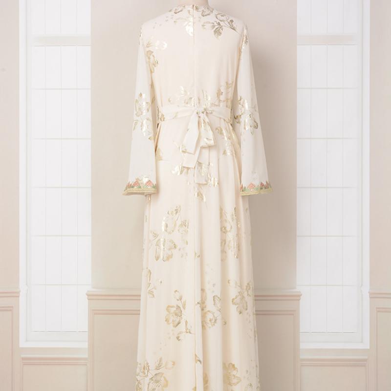 Ближневосточный мусульманский халат, женское новое кружевное модное белое платье с горячей штамповкой и вышивкой