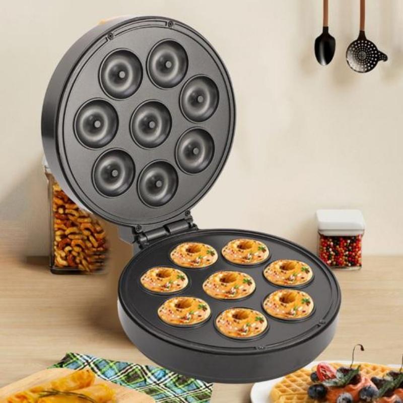 Мини-машина для изготовления пончиков с вилкой европейского стандарта с антипригарной поверхностью, 8 отверстий, мощная хлебопечка, кухонный инструмент