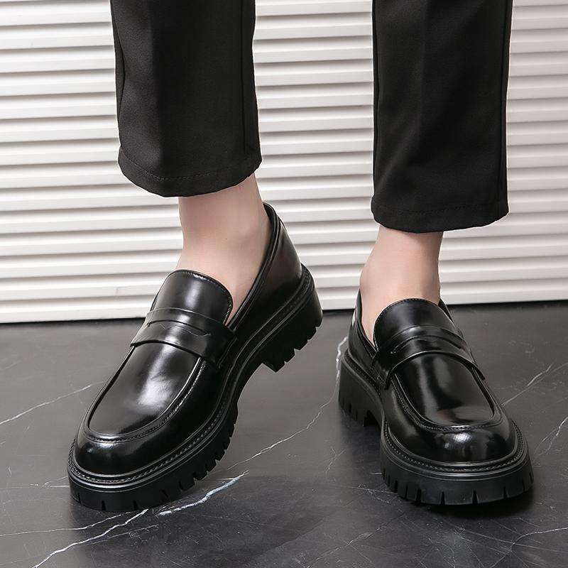 Мужская повседневная обувь слипоны из кожи Мужская мода британский стиль пенни-лоферы мужские слипоны на толстой подошве для отдыха на открытом воздухе мужские мокасины
