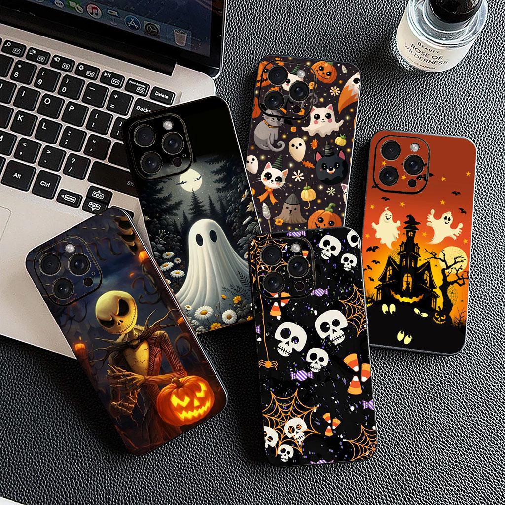 Halloween Little Ghost With Pumpkin Cover for Samsung Galaxy S25 S24 S23 Fe Ultra Plus S7 Edge A05 A06 A16 A55 A15 A35 Case