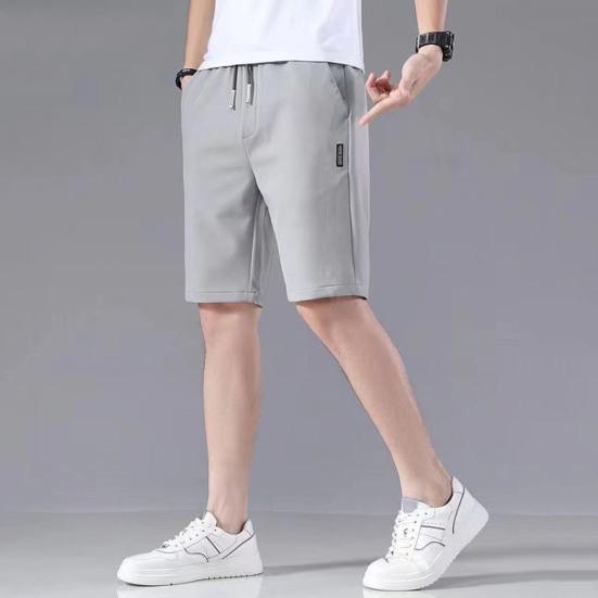 Мужские летние повседневные шорты с эластичным шнурком на талии, прямые широкие шорты с карманами, дизайнерские однотонные спортивные шорты из ледяного шелка