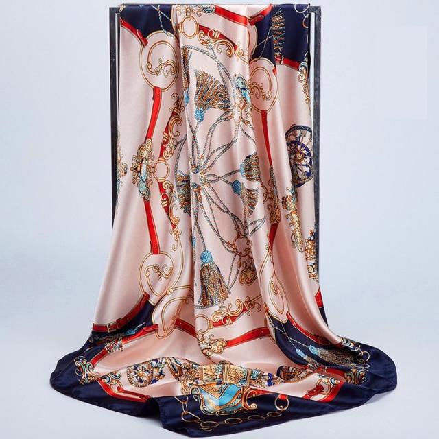 90 *90cm Square Silk Scarf Women Shawls Neckerchief Designer Print Chiffon Hijab Scarf Foulard Lady Neck Scarves Soft Big Bandana