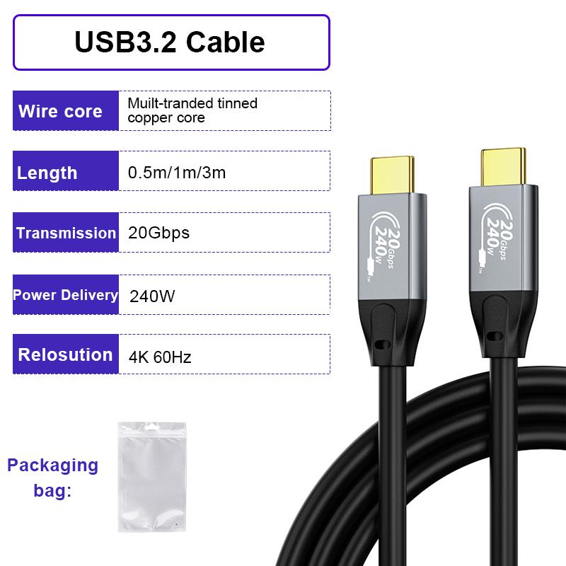 ULT-unite CE UKCA FCC RoHS 4K 60Hz 0.6m 1m 2m USB 3.2 Cable Usb-c to Type-c PD 240W Fast Charging USB c Data Cable for Computer
