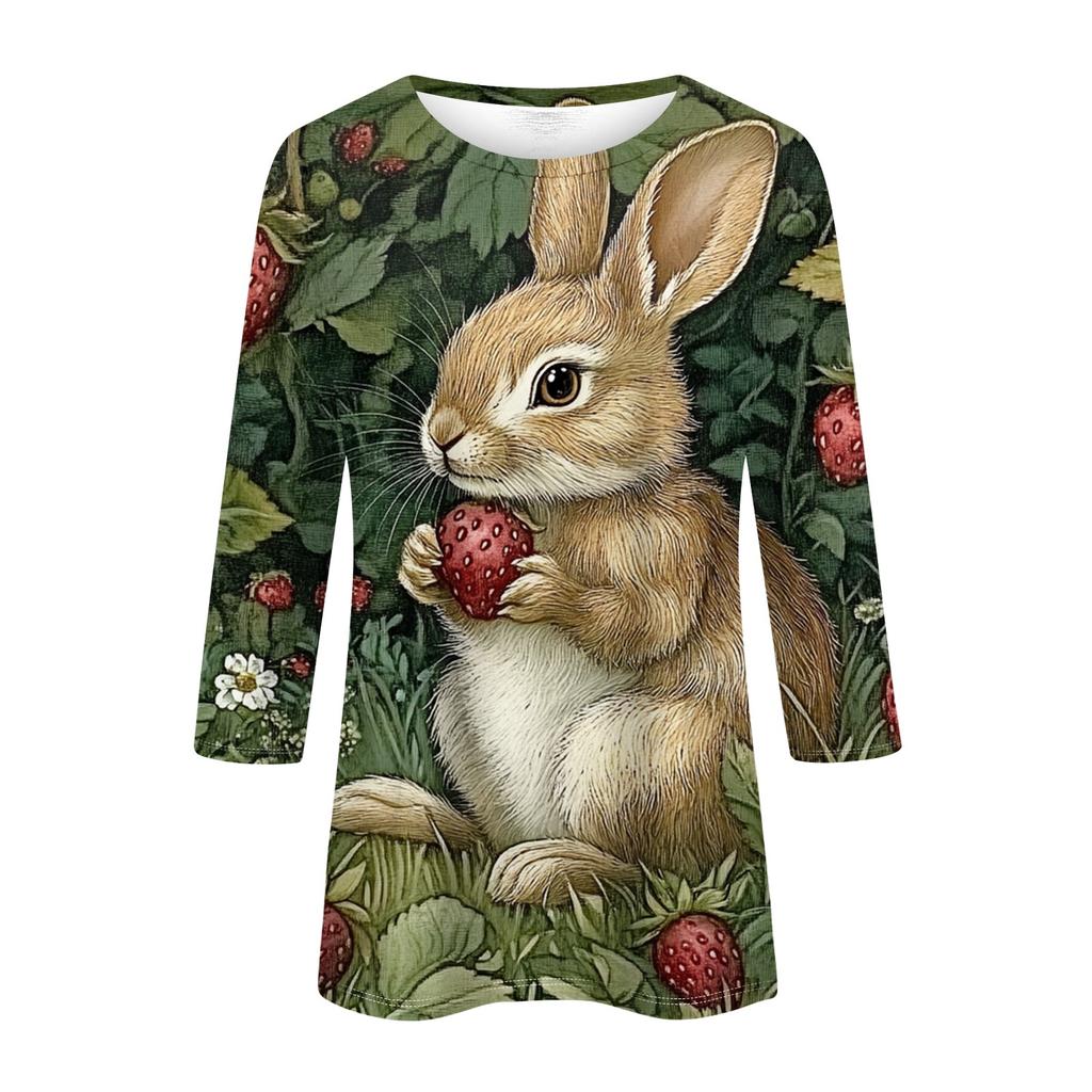 Women's Fashion Loose Casual Seven Sleeve Printed Round Neck Top