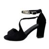 Summer Hot Selling Women's Shoes 2024 Fashion Open Toe Solid Color Large Size Casual One-line Buckle Suede Women's Sandals