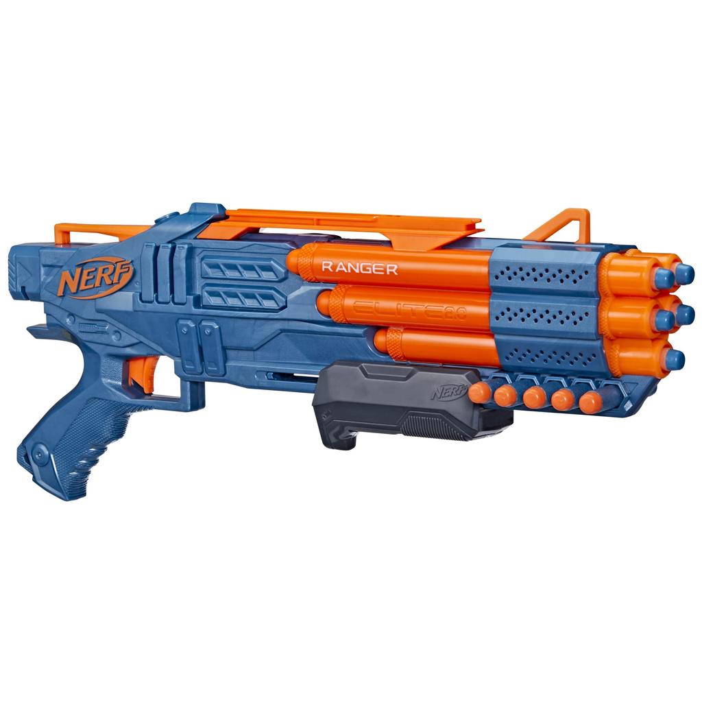 Ручной бластер Hasbro Nerf Elite Ranger стреляет из ствола, вмещающего 5 патронов, в комплекте 10 официальных настраиваемых губчатых дротиковых насосов Nerf Elite F4186