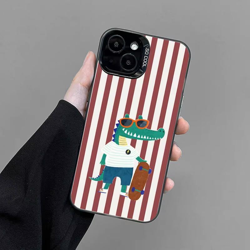 Cute Green And White Plaid Animal Phone Case For Samsung Galaxy S26 S25 Ultra S24 S23 FE S22 S21 Plus A56 A55 Hard Matte Cover