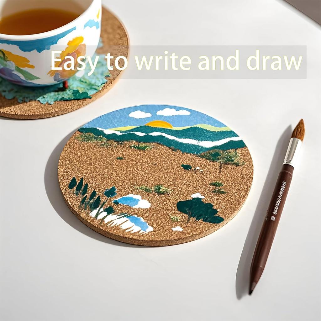 8PCS 3.5”/90mm Cork Coasters, Round Absorbent Drink Coasters for Coffee Table Protection, 0.15" Thick Natural Cork Mat for Hot Cups Home Office Bar