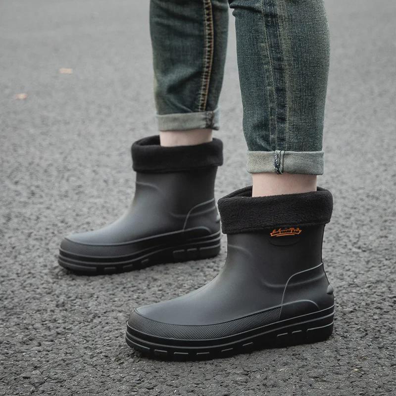 Мужские водонепроницаемые нескользящие модные резиновые сапоги средней высоты