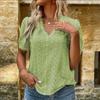 2024 Women Fashion Summer Blouse Elegant Lace Hollow Vintage Solid Shirt V-neck Lady Tops Puff Sleeve White 21385