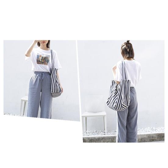 Women Striped Single Shoulder Bag Large Capacity Canvas Tote Bag Ladies Girls Casual Hobo Handbag Purse