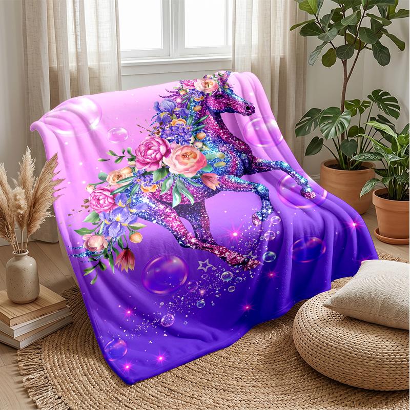 Fantasy Unicorn with Flowers Theme blanket Lightweight Warm Flannel Blanket Decorative Throw Blanket for Home Decoration