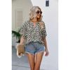Плюс Размер Женский Летний Новый Леопардовый Принт Короткий Рукав V-образный Вырез Свободный Повседневный Расклешенный Рукав Топ