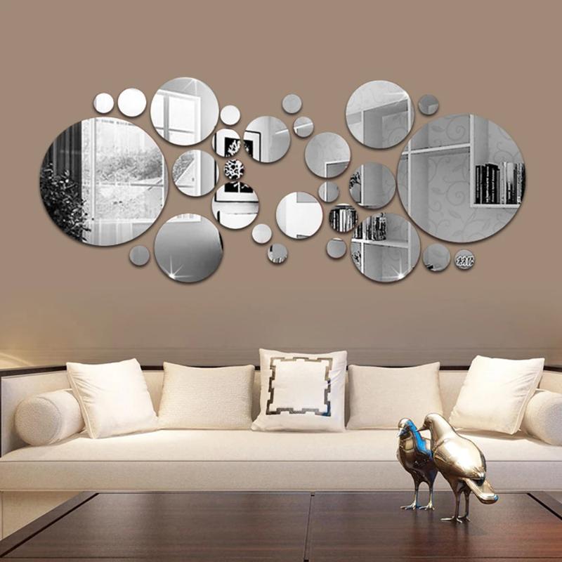 26Pcs 3D Round Mirror Acrylic Mirror Wall Sticker Diy Bedroom Bathroom And Tv Background Room Sticker Wall Decoration