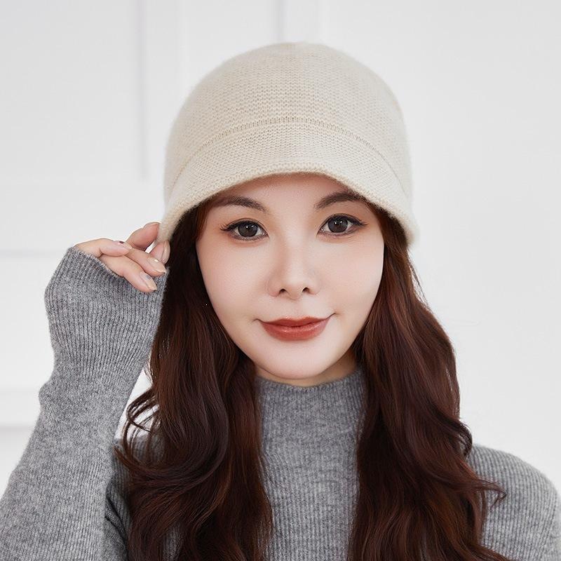 % Pure cashmere hat, women's big head circumference cap, ear protector, stacking hat, showing face, small wool knitted hat, winter no