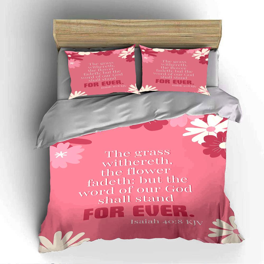 Bible Verse Floral Pink Bedding Set Bedding set (1 duvet cover, 2 pillowcases, duvet not included)