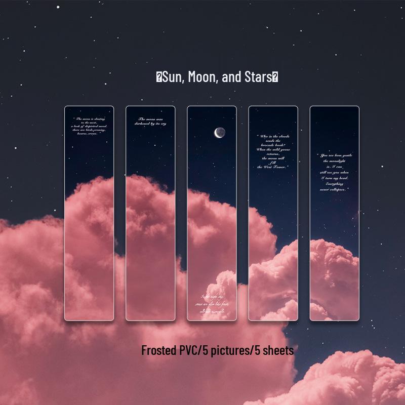 Cosmic Wander PVC Bookmark Set: Sun, Moon, Stars, and Clouds - Frosted Minimalist Transparent Book Clips