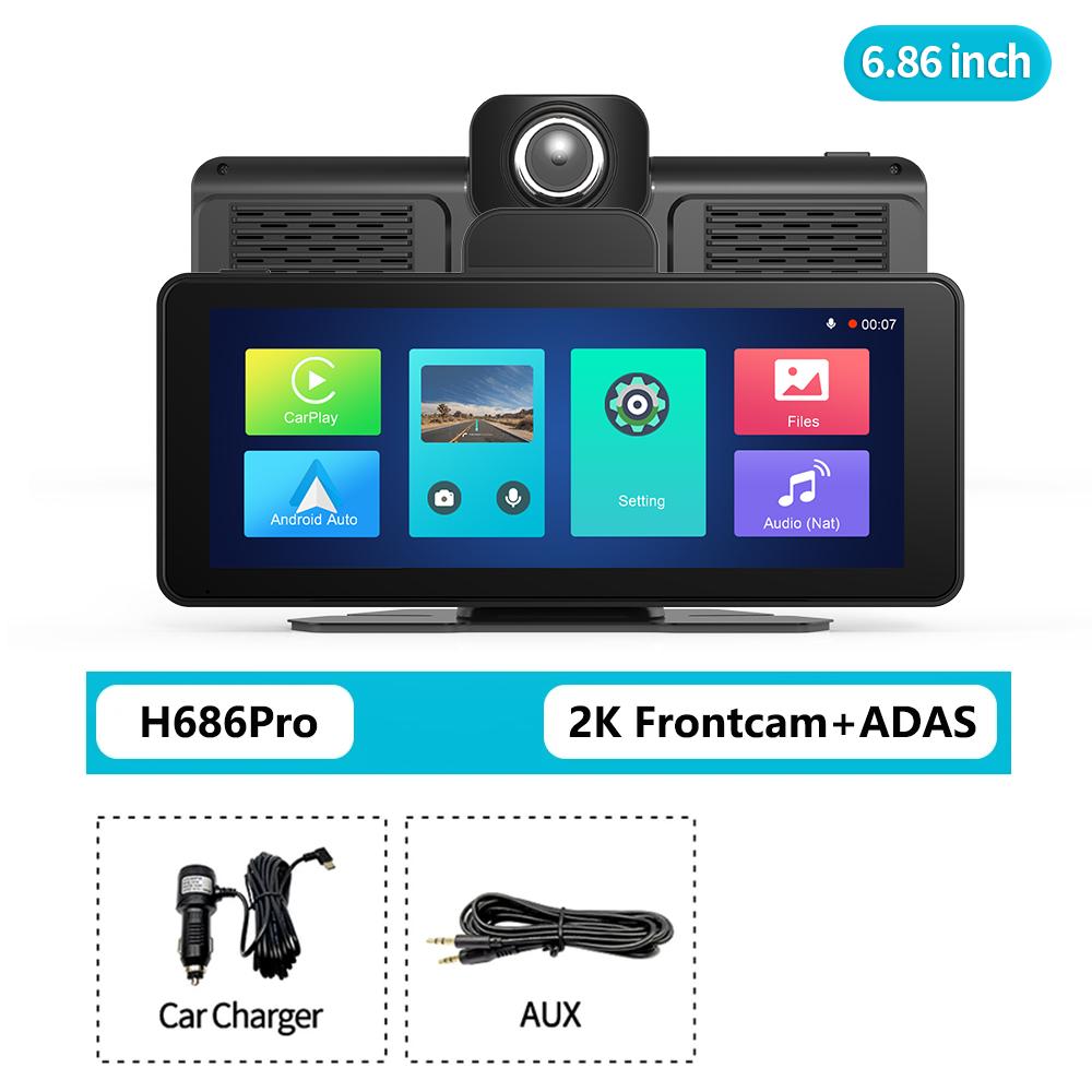 Imagebon H686 Pro 2K+1080P Dual Lens AI Voice Control Car DVR Wireless Carplay & Android Auto ADAS Dashcam Wifi FM AUX Speaker
