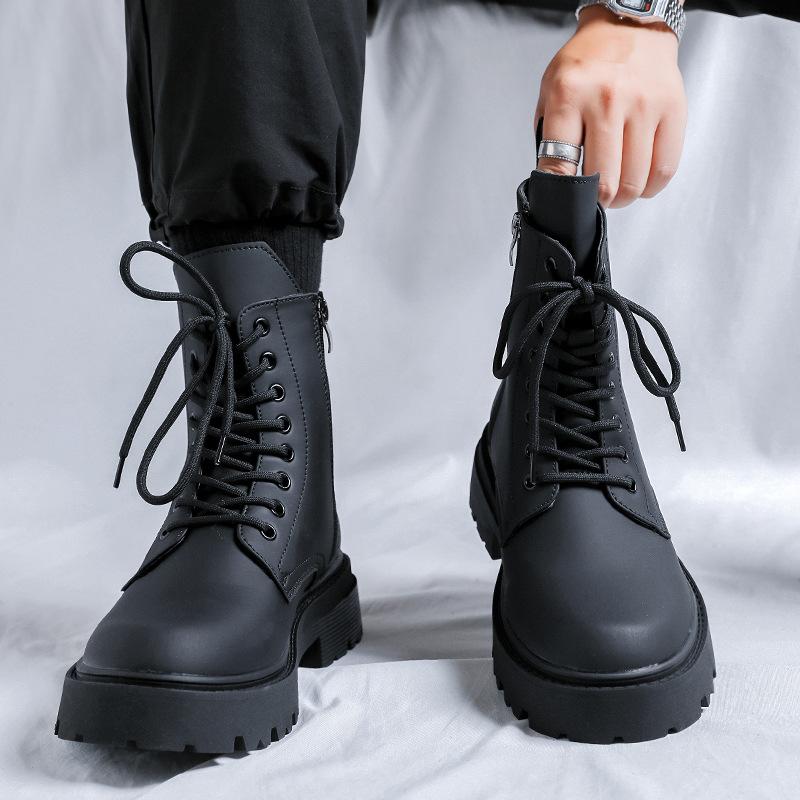 British Style Men Fashion High Motorcycle Boots Black Trend Original Leather Shoes Cowboy Autumn Winter Boot Cool Platform Botas