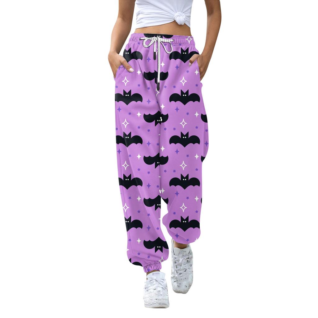 Women's Casual Fashion Halloween Printed Leisure Pants Sweatpants Trousers Drawstring Elastic Waist Drawstring Drawstring Pants