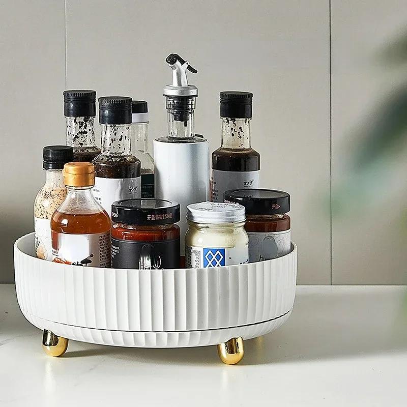 360 Rotation Non-Skid Spice Rack Pantry Cabinet Turntable with Wide Base Storage Bin Rotating Organizer for Kitchen Seasoning S