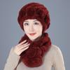 New Rex Rabbit Fur Hat Women's Autumn and Winter Outdoor Warm Ear Scarf Mother Casual Suit