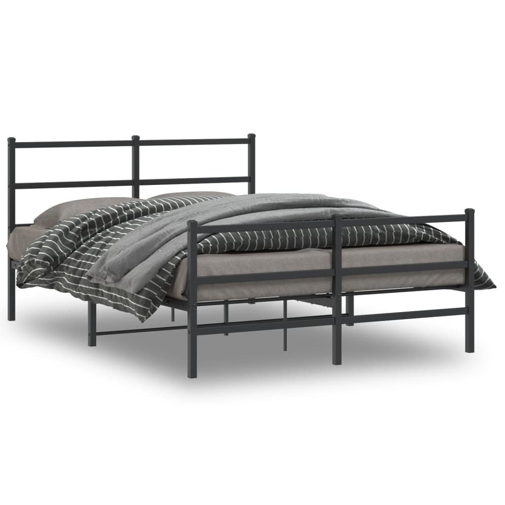 Vidaxl Metalowa Rama Łóżka Z Wezgłowiem I Zanóżkiem, Czarna, 135X190Cm