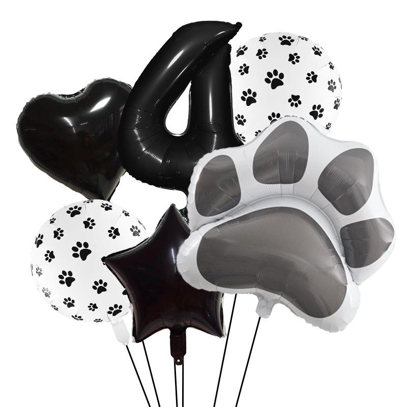 Black Dog Paw Party Balloon Set Aluminum Film Digital Animal Birthday Party Decoration Pet Aluminum Film Balloon