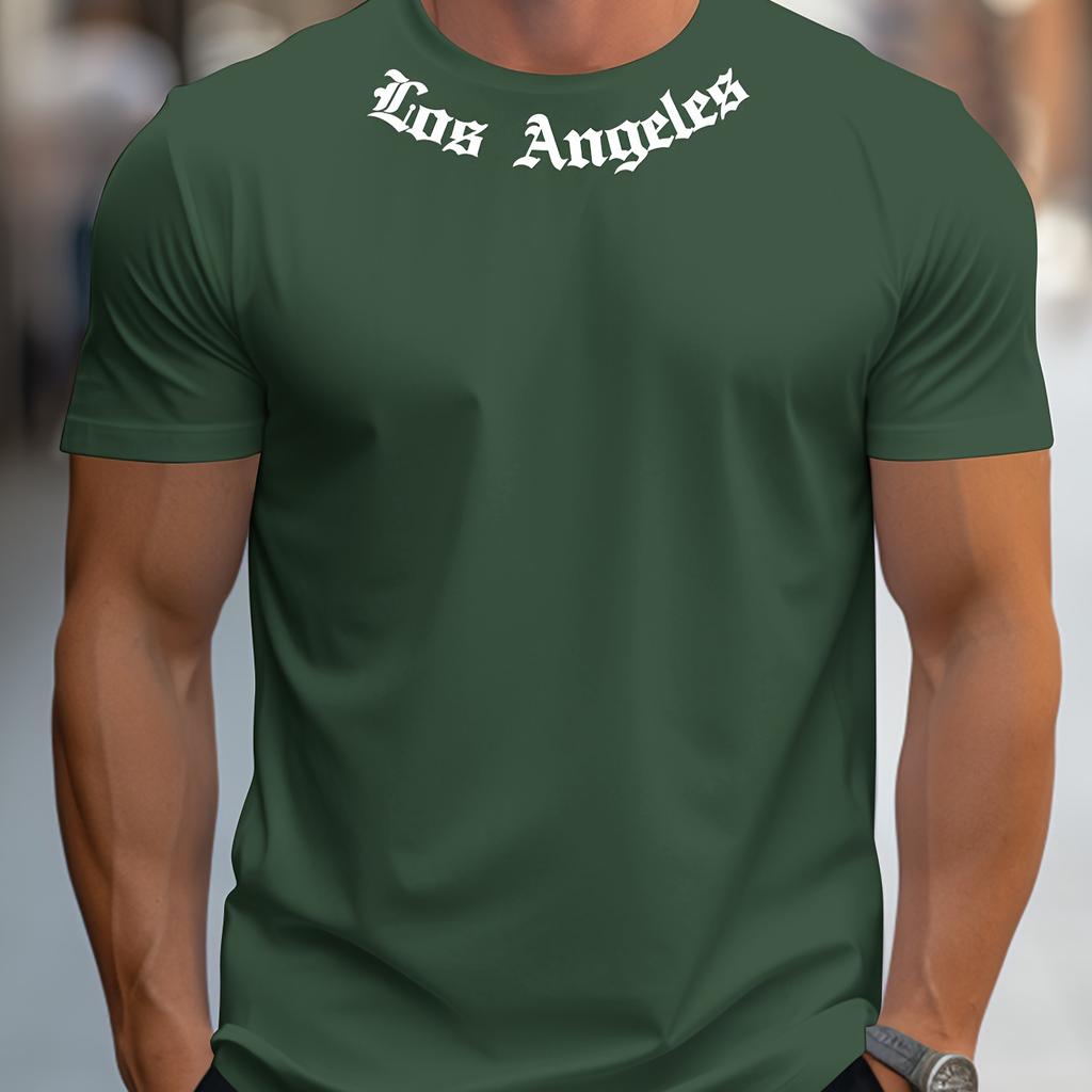Хлопок Мужская летняя свободная футболка свободного кроя из 100% хлопка Los Angeles с графическим принтом, облегающая, повседневная, спортивная, с круглым вырезом и короткими рукавами