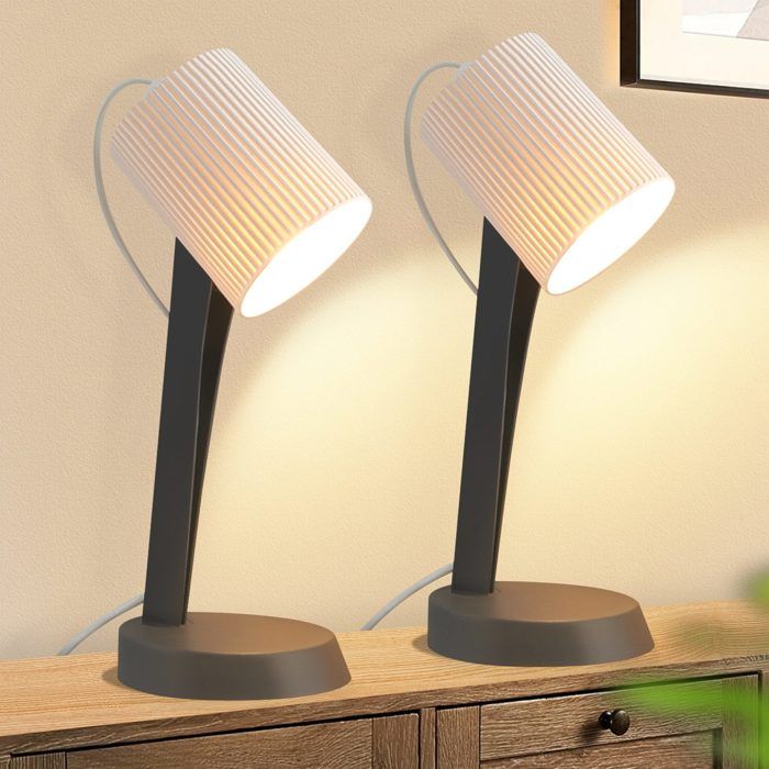 Lampe de table - NETTLIFE - Lot de 2 lampes E14 - Métal gris foncé - 37,4 cm - Style scandinave