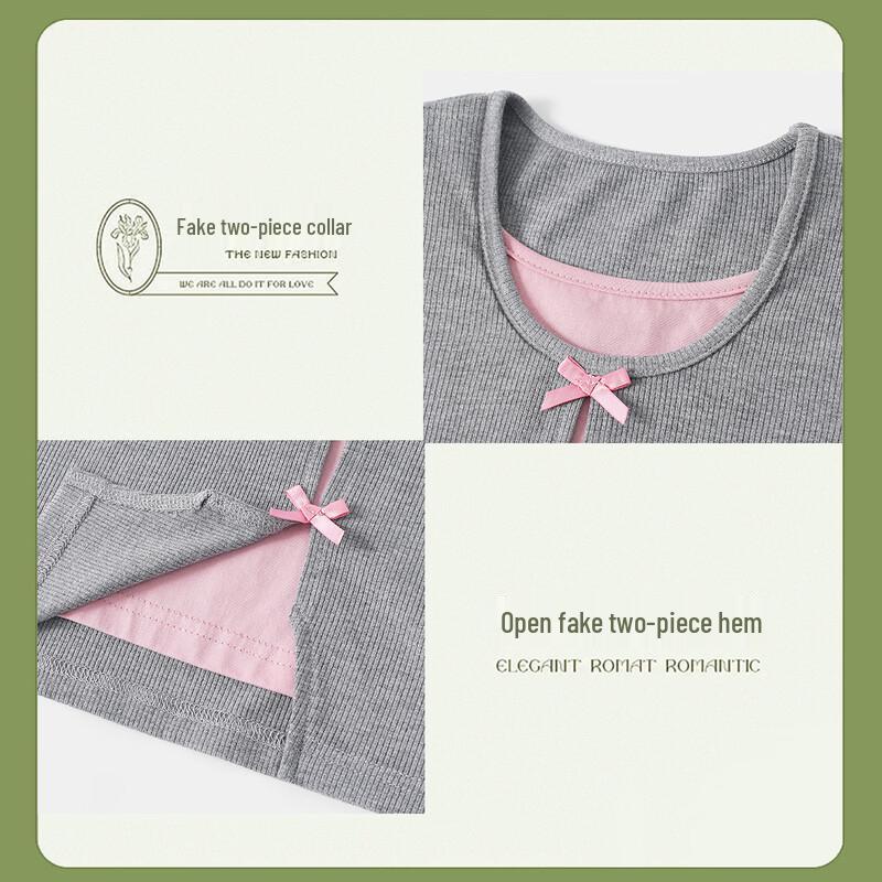 Girls' Long-Sleeve Bowknot Mock-Layer T-Shirt
