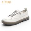 Loafers Ladies Genuine Leather Large Size Spring Lace-up White Shoes Women Fashion Casual Soft Sole Flat Shoes Women