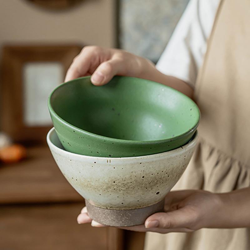 Retro Coarse Pottery Hat Bowl Household Noodle Bowl Soup Bowl Tall Bowl Japanese Tableware Bowl Ceramic Bowl Vegetable Bowl Deep Bowl