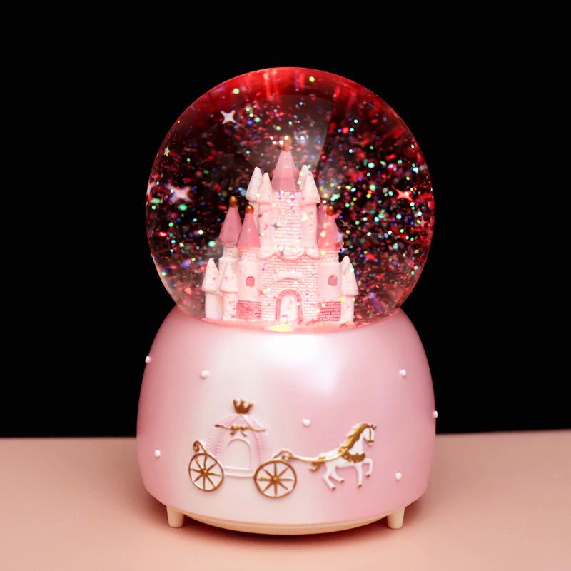 Pink Heart Castle Music Box Lantern - Snow Princess Dream Castle Birthday Gift