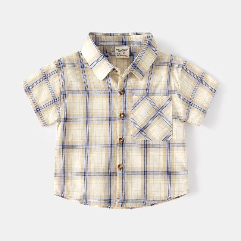 Summer Boys' Short-Sleeved Plaid Shirt, Baby Boy Polo Shirt, Half-Sleeved Collared Top, Pure Cotton Kidsren's Shirt, Kidsren's Clothing