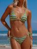 1011 new sexy, fashionable and fresh multi-color striped neck halter tether triangle top bikini