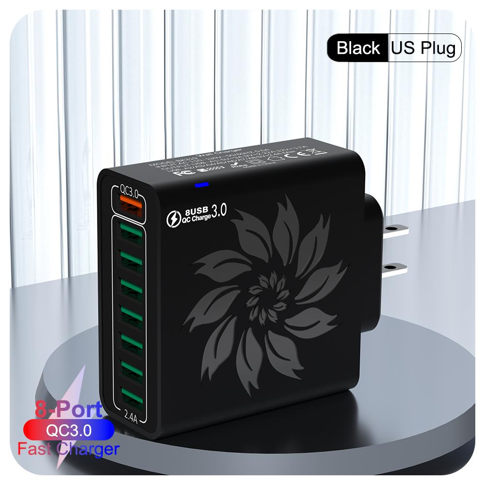 8 портов USB QC 3.0 быстрое зарядное устройство EU US KR Plug 65W быстрое зарядное устройство адаптер питания для iPhone 15 Xiaomi Samsung настенный разъем для быстрой зарядки