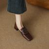 French Temperament Retro Loafer Small Leather Shoes British Style Thick Heel Low Heel One Pedal Comfortable Deep Mouth Square Buckle Single Shoes Wome