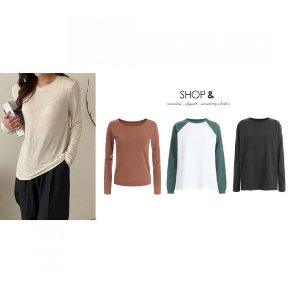 Shop WomeN RouNd Neck Daily Color LoNg Sleeve T shirT N