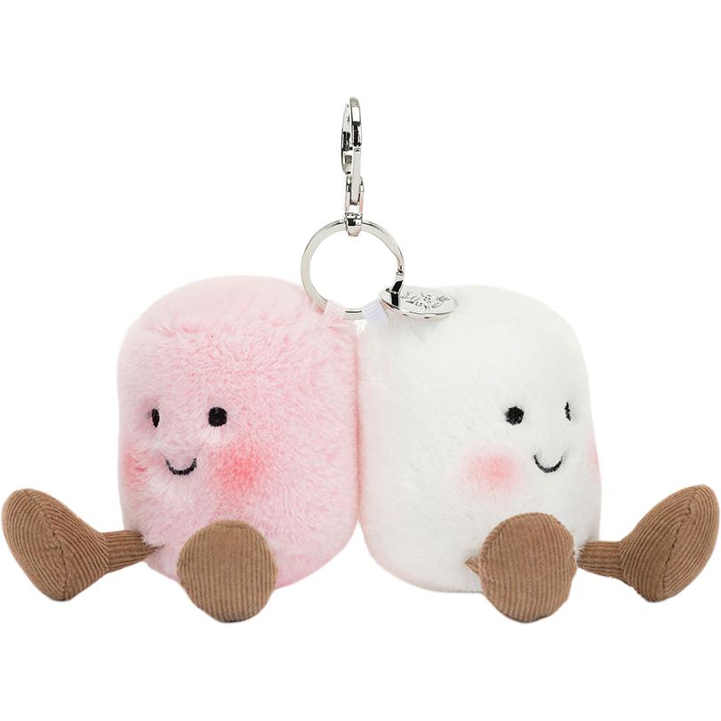 JELLYCAT День Святого Валентина Amuseables Пара зефирок Брелок для сумки Пара мешочков с зефиром, белая пудровая кукла плюшевый подвес сидит 9 см в высоту