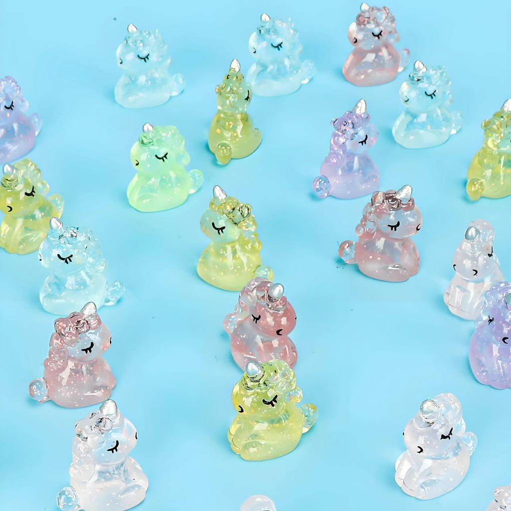 10/20Pcs Cute Mini Resin Unicorn Figurines Miniature Glitter Unicorn Tiny Animals Figures Ornament For Diy Fairy Garden